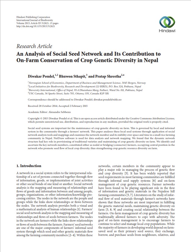 An Analysis of Social Seed Network and Its Contribution to On-Farm Conservation of Crop Genetic Diversity in Nepal