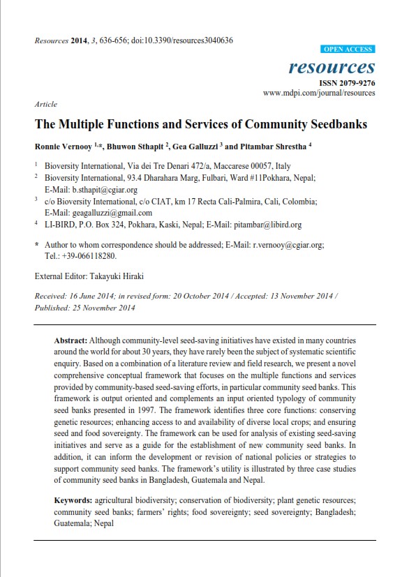 The Multiple Functions and Services of Community Seedbanks