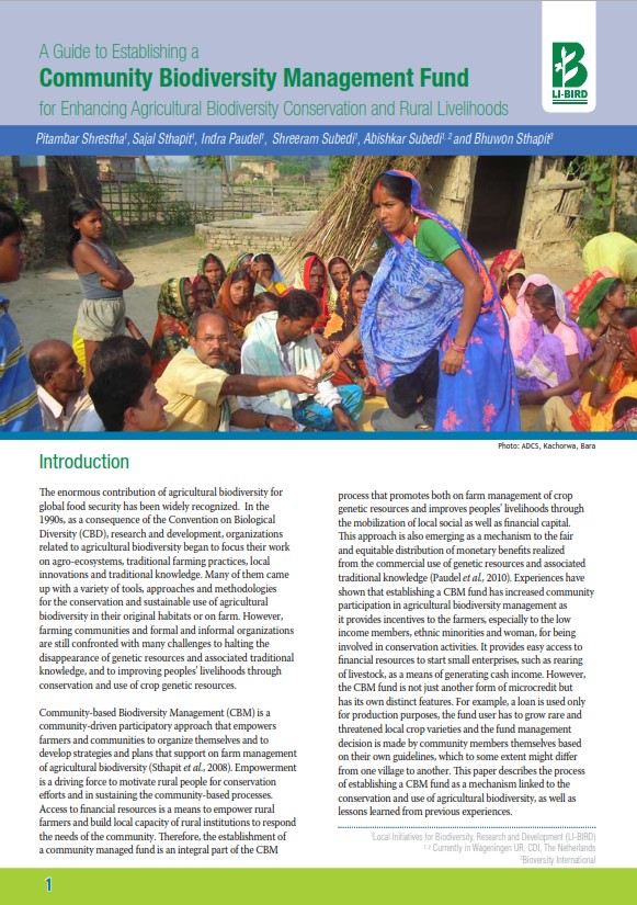 A Guide to Establishing a Community Biodiversity Management Fund for Enhancing Agricultural Biodiversity Conservation and Rural Livelihoods