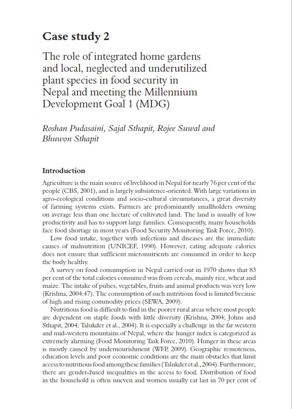 The role of integrated home gardens and local, neglected and underutilized plant species in food security in Nepal and meeting the Millennium Development Goal 1 (MDG)